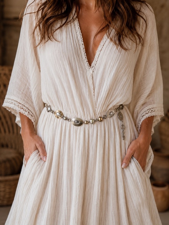 Chico's Accessories - Chico's Medallion Runway Belt Chain Mother of Pearl OS Boho with Lobster Clasp